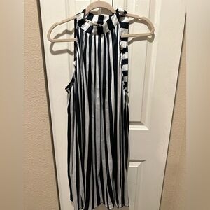 NWT A.MANGANO Kairo Riga Dress Pleated Flowy Striped High Neck Preppy Cocktail,L